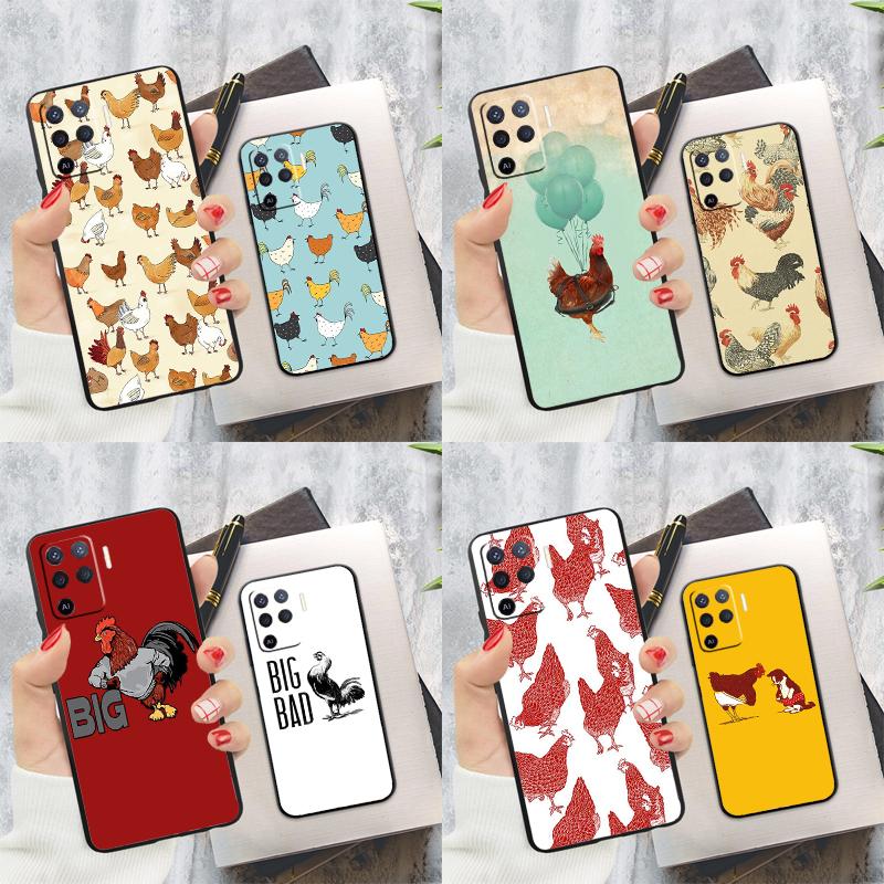 Cartoon Chicken Rooster Phone Case For Oppo A54 A74 A94 A15 A16 A17 A52 A72 A76 A96 A57 A58 A78 A98 A53S Cover Case