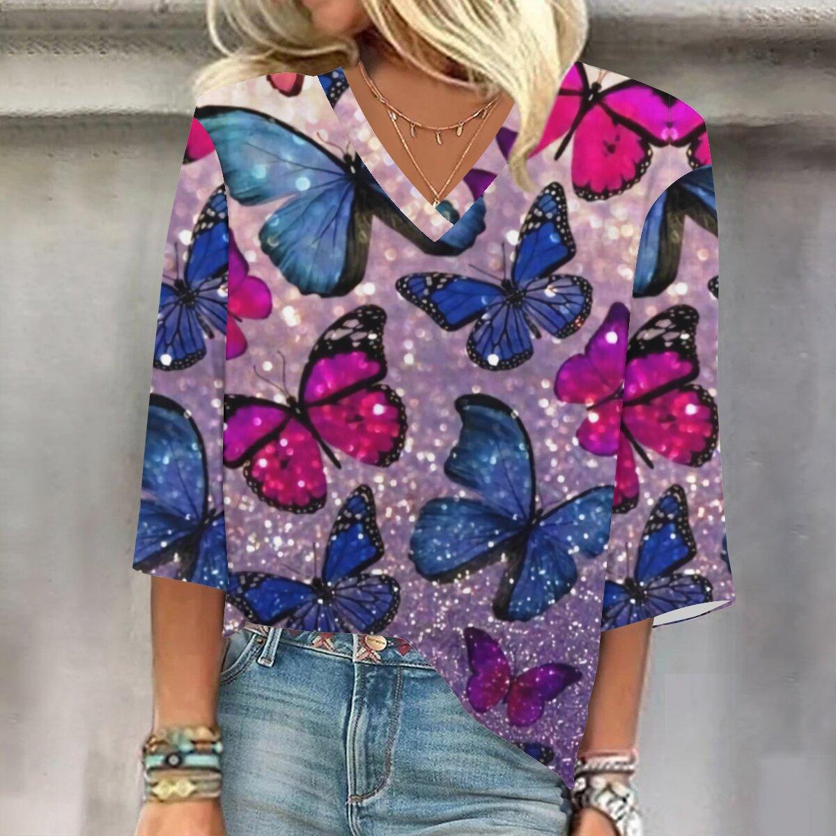 

2023 Весенне-осенний новый модный топ с рукавом 3/4 и принтом