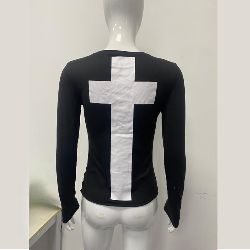 Long sleeved shirt with letter print on both sides in Europe and America