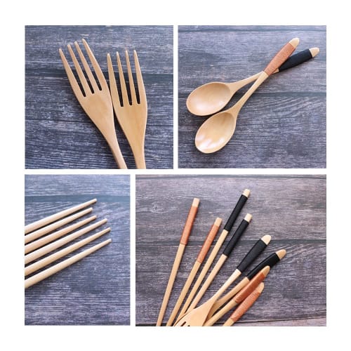 Wooden Chopsticks, Spoon, and Fork Set, Natural Wood, Portable, Bento Chopsticks, Spoon and Fork, Bento Chopsticks, Bento Fork, with Case, Camping Gea