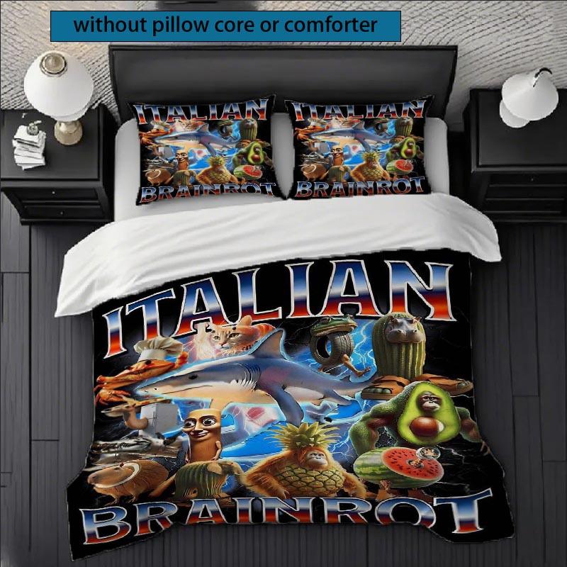 

3 шт. Итальянский набор пододеяльников с принтом Мозговая гниль - Сюрприз на День матери! Веселый цифровой принт, Комплект постельного белья из трех предметов, Всесезонный Duvet Cover Set&EU Single(135x200cm)