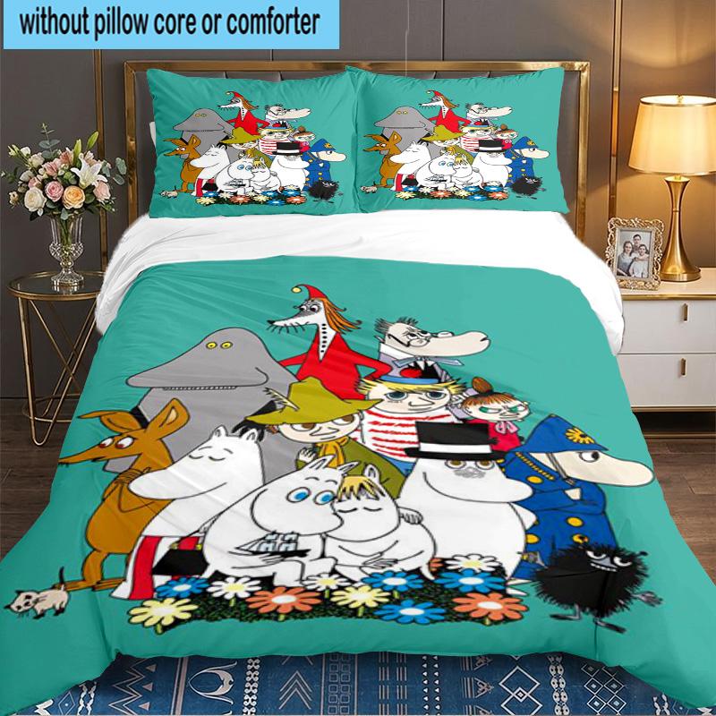 Moo-min Family Celebration 3PCS Bedding set,Ideal for 1pc Duvet Cover And 2pcs Pillowcases Perfect for Fan gift,Ideal for Bedroom, Dormitory