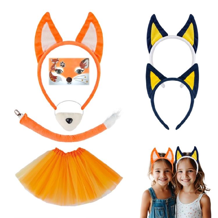 Foxes Cosplay Set Plush Foxes Tail False Nose Skirt Cats Ears Headband Halloween Foxes Fancy Dress Costume Set for Party