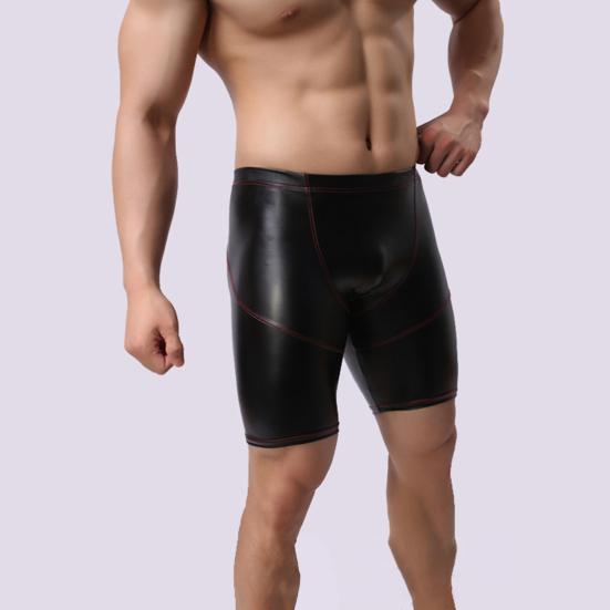 Středně vyvýšené U konvexní pánské kalhotky jemné šití šití zvedání boků skinny sexy jednobarevné šortky z umělé kůže spodky