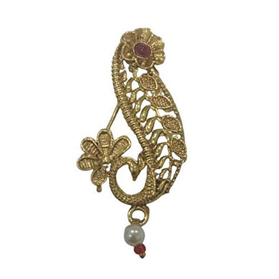 RSINC Moti Estilizado con Cuentas Maravillosa Joyería Marathi Nath/Anillo de Nariz para Mujeres/Niñas (Presiona sobre Nath) Tamaño- 4 Cm |D1