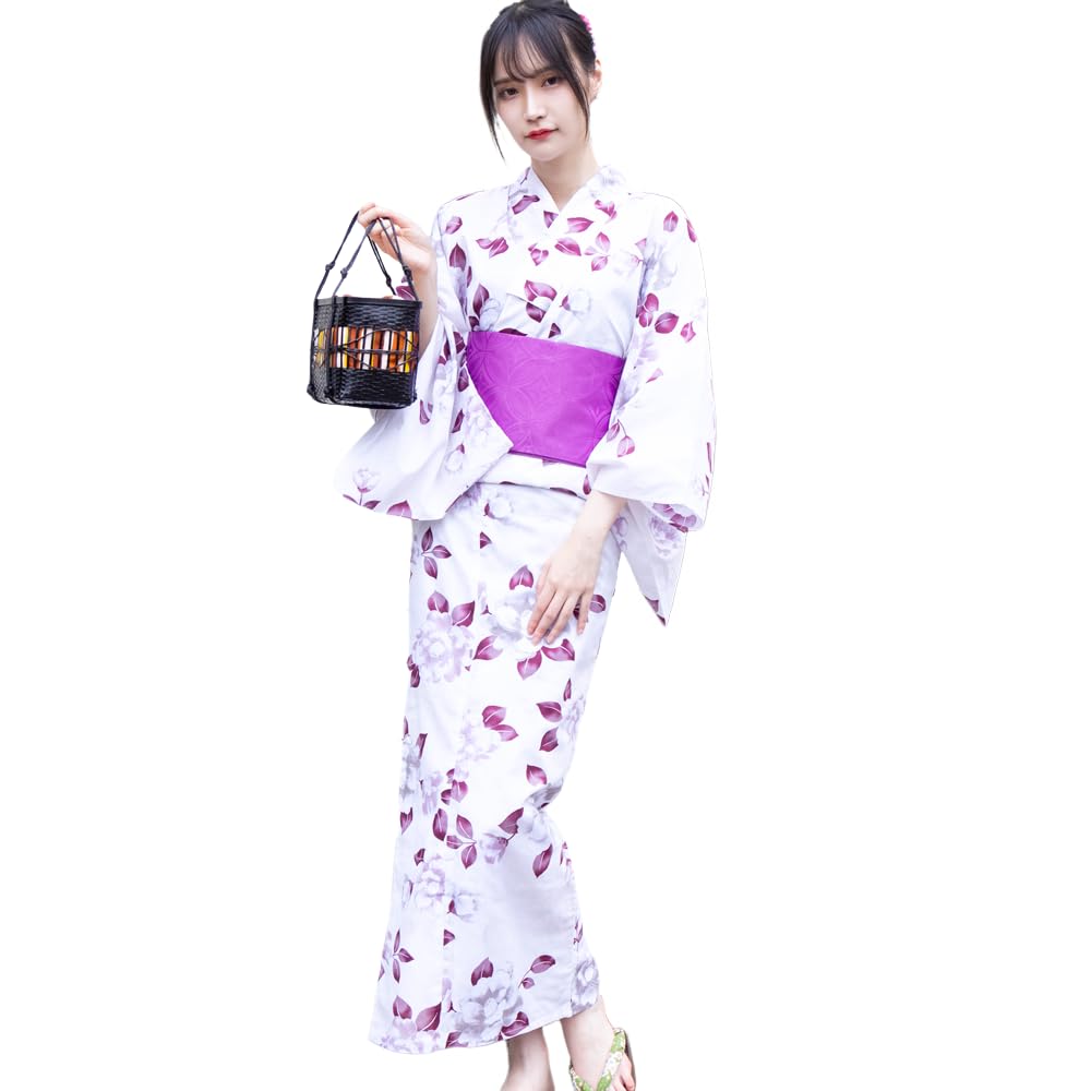 

Yukata 3 Piece Elegant Full of Japanese Easy to Tie Thong Geta One Size Fits Most [RAVIR] Women s Set, Color, Camellia, Bloom, Style, Dress, Obi, Set,
