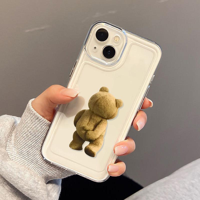 Applicable iPhone17promax Back Teddy Bear Space Phone Case Apple 16 Transparent 14/15 Niche X