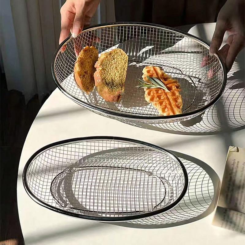 Stainless Steel Fruit And Vegetable Basket Oval Drainage Basket Mesh Frame Mesh Screen Kitchen Washing Basket Storage Basket