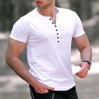 T-shirt à manches courtes pour hommes, nouvelle mode, couleur unie, décontracté, sport, boutons, Leggings tendance, 2023