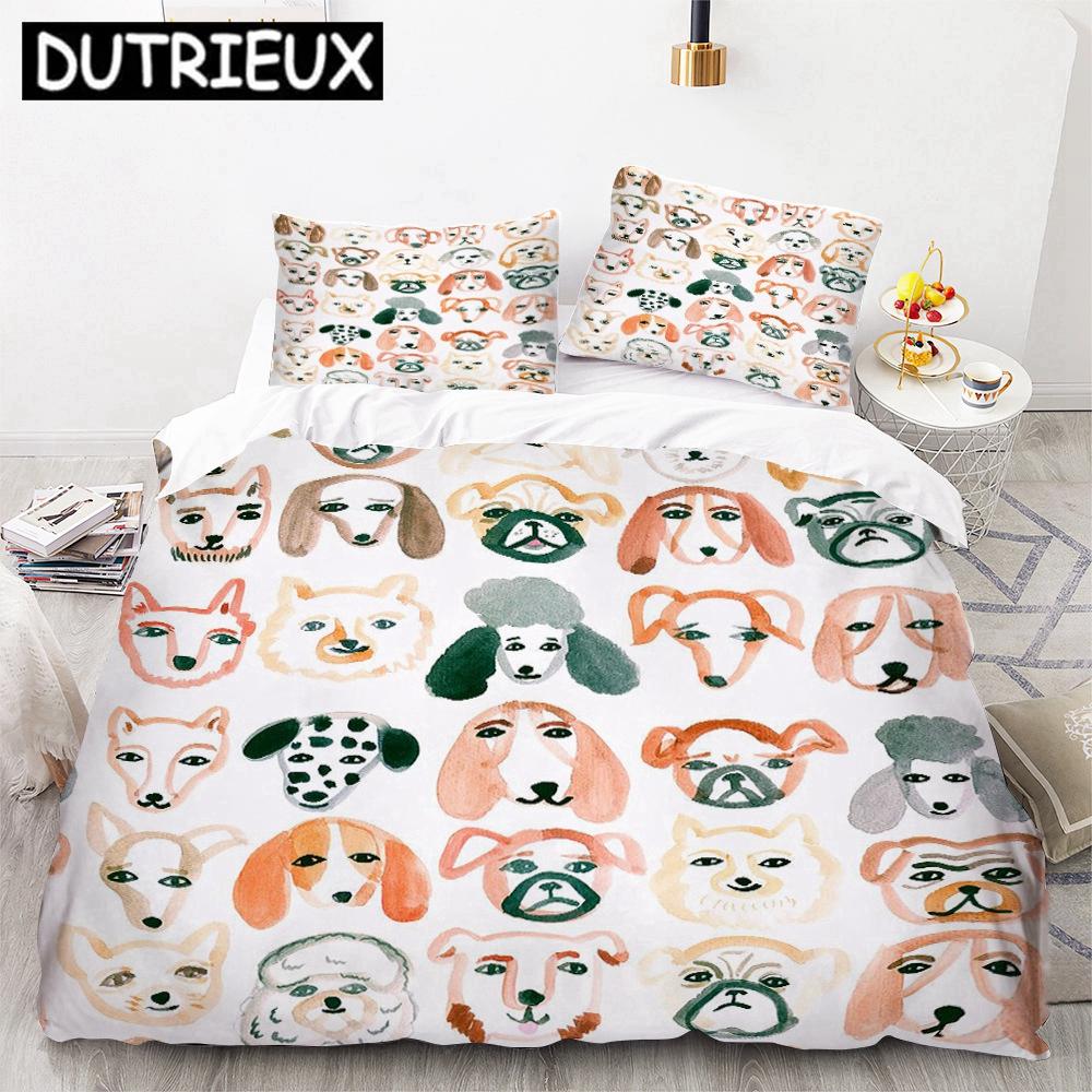 Cute Cartoon Dogs Animal 3D Duvet Cover Bedding Set Comforter Linen Pillowcases Quilt Cover Home Decor Single Double Twin Queen
