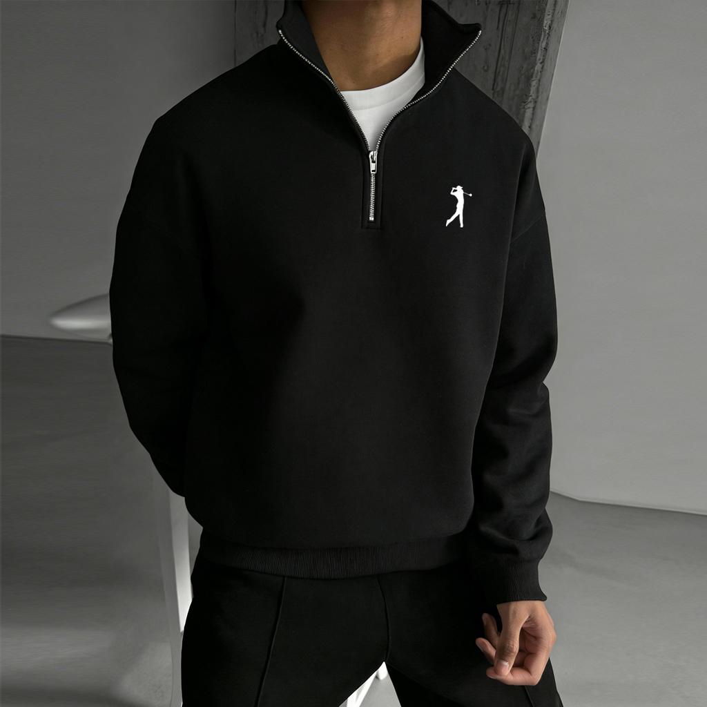 Vielseitiges bedrucktes Halbzip-Sweatshirt für jeden Tag: Entspannter Schnitt, Bequemes Stehkragen Herren Herbst/Winter Oberteil, Herren Viertel-Reißverschluss Pullover