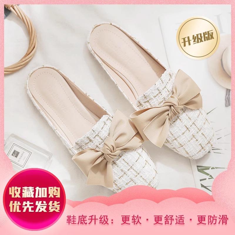 Lazy shoes bag head half slippers women wear 2025 spring and summer new Internet celebrity half tray single shoes Muller shoes flat sandals