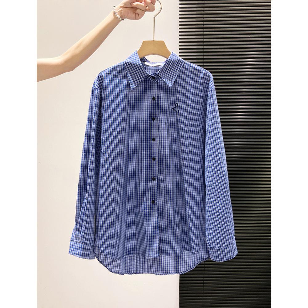 

Korean Retro Blue Plaid Long Sleeve Shirt - Women s Autumn 2025 Arrival XL (Premium Quality) синий