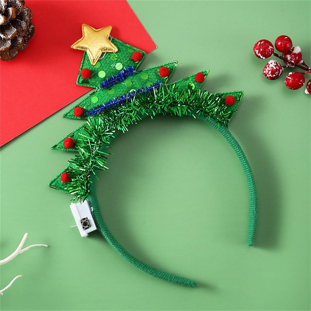 5xChristmas Glowing Hair Band Light Up Head Band Xmas Tree Hairband Creative Flashing Headwear Performances Photo Props