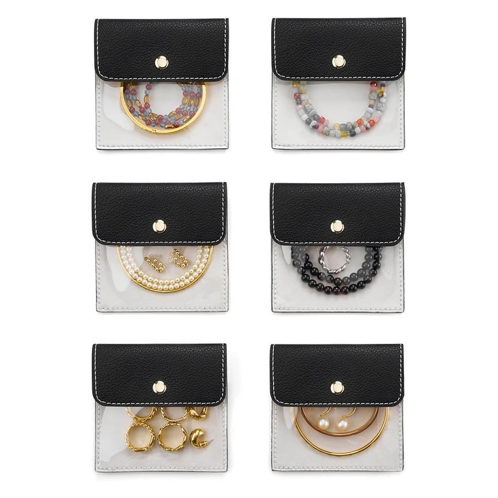 

Stylish Set of 6 Small Zipper Pouches for Jewelry Storage Made from Leather Perfect for Organizing at Home or While Traveling чорний