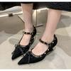 Fashion Retro Designer Red Bowknot Heel Women Shoes Fashion Pointed Toe Rivet Pumps Stripper Party Fotwear Female Wedges Mary Jane Shoes