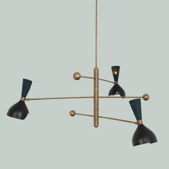 Italian-Style 3-Arm Raw Brass Sputnik Chandelier – Mid-Century Modern Ceiling Pendant Light Fixture