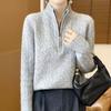2025 A/W Women's Thick Cable-Knit Wool Sweater - Half-Zip, Loose Fit, Long Sleeve