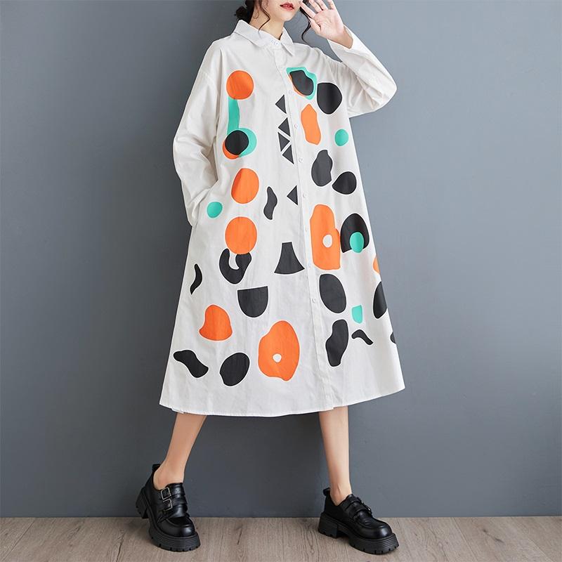 Long sleeve Plus size Cotton vintage new in dresses for women casual loose spring autumn Shirt dress