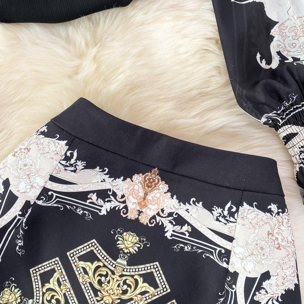 Fashion Suit Female Celebrity Temperament Ol Professional Bow Chiffon Shirt Two-Piece Set High Waist Hip Skirt Spring