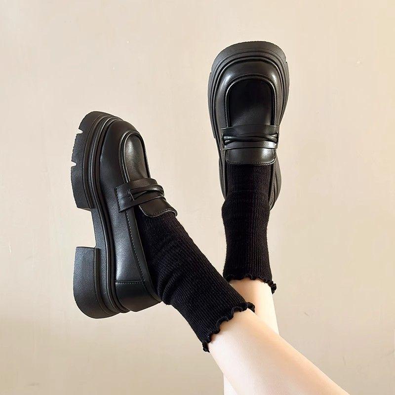 British Style JK Small Leather Shoes Women's Retro 2025 Spring New Versatile Muffin Thick-soled Heightening Loafers Single Shoes