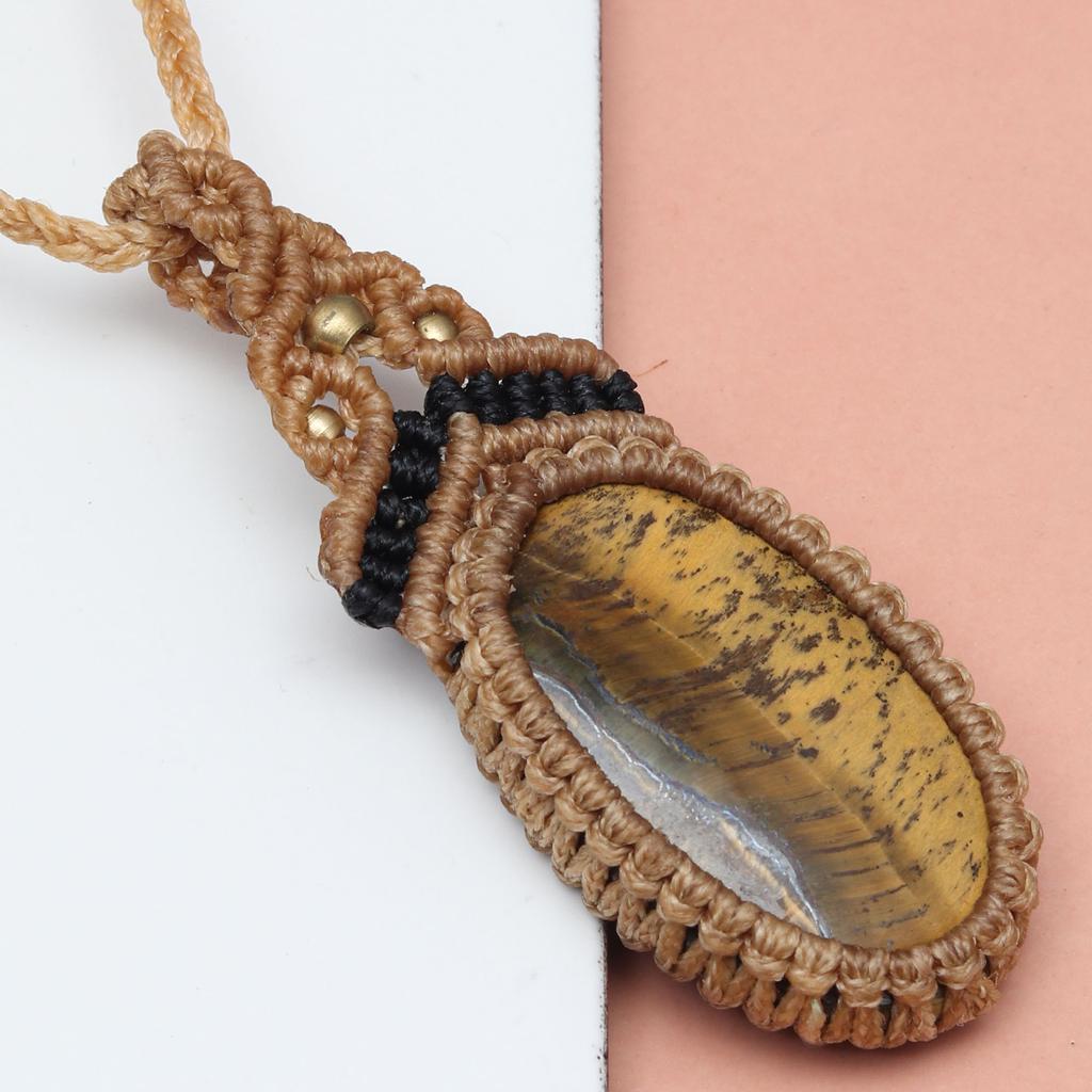 Fir Macrame Piatră Prețioasă Bijuterii Handmade 20-36'' Ad Colier Etnic Ochi de Tigru