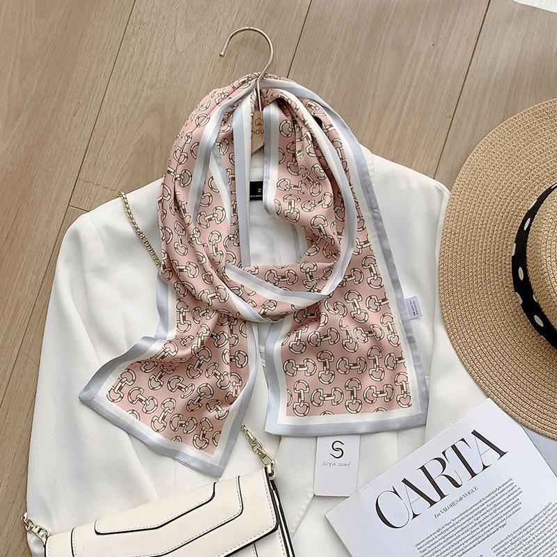 Ins Style Minimalist Double-Sided Striped Simulated Silk Long Scarf Satin Double Layered Scarf French Elegant Retro Headband