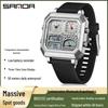 Cross-Border Trend Dual Display Square Wristwatch with Temperature Measurement for Men and Women