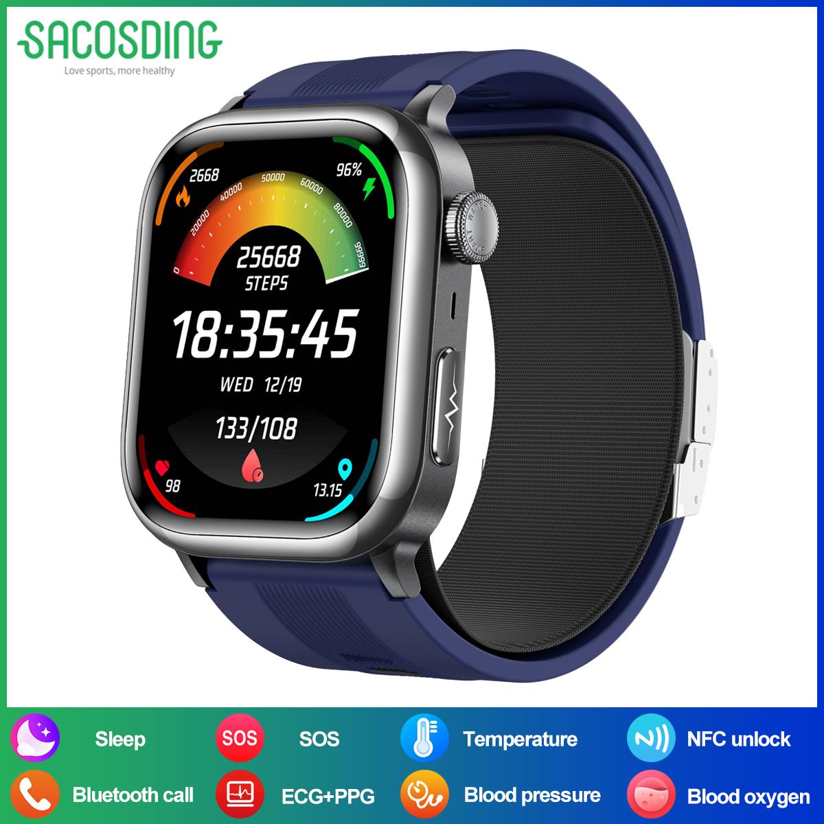 

SACOSDING Новый ЭКГ PPG Воздушный насос Тип подушки безопасности Кровяное давление Мониторинг сна Здоровье Смарт-часы Дистанционный уход Bluetooth Вызов Спорт SOS Смарт-часы синий