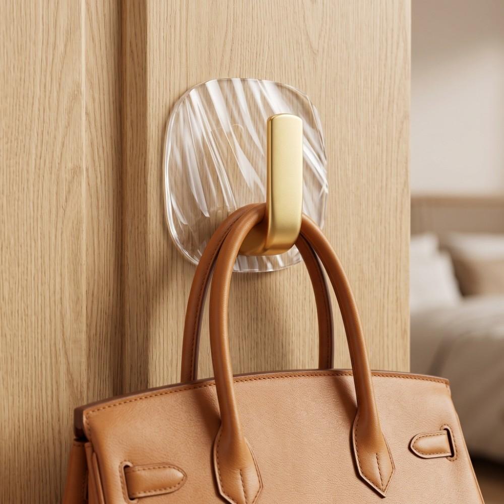 4Pcs Block, Round Clear Acrylic Adhesive Hooks Golden + Transparent Acrylic Waterproof Bathroom Sticky Hooks