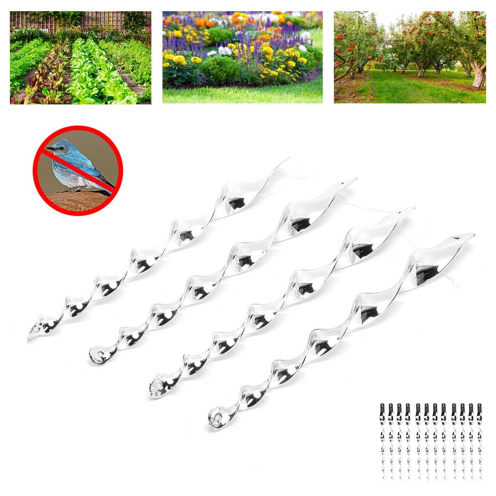 Reflective Bird Repellent Rod Hanging Rotating Bird Repeller for Garden Yard OrchardSilver 12 Pcs