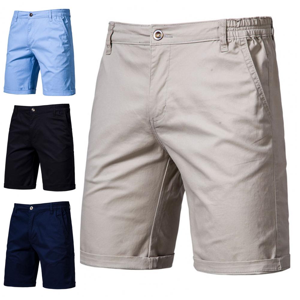 Stylish Shorts Mid Waist All-match Elastic Waist Men Slim Shorts  Casual Social Shorts Streetwear