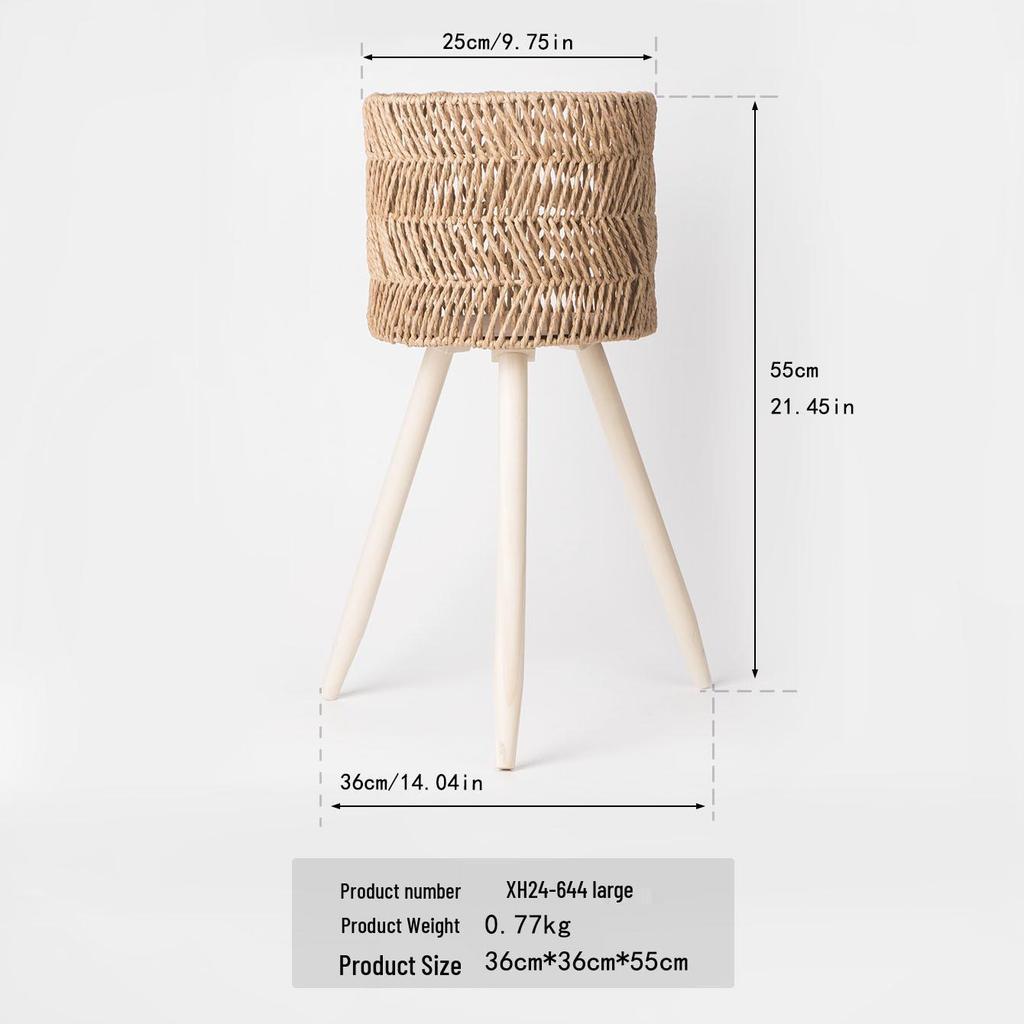 Nordic Rattan Woven Plant Stand - Handmade High-Leg Wooden Flower Pot for Indoor/ Balcony/ Living Room.