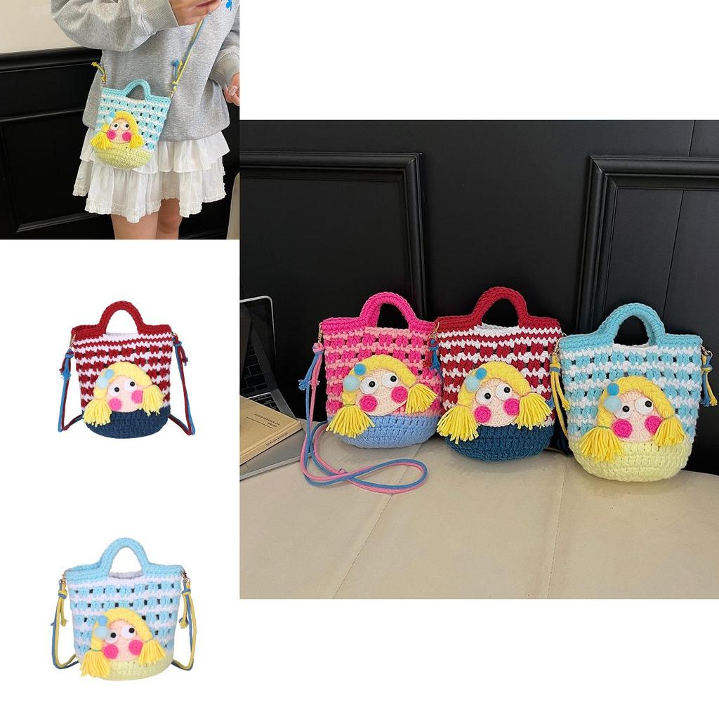 Cartoon Knitted Crossbody Bag With Shy Girl Design For Women Winter Fashion Trendy Casual Womens Accessory