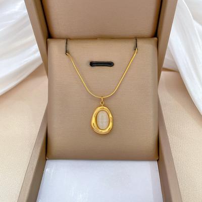 Special-Shaped Water Droplets Cat'S Eye Temperament Personality Minimalist Wind Stove Real Gold Female Collarbone Necklace