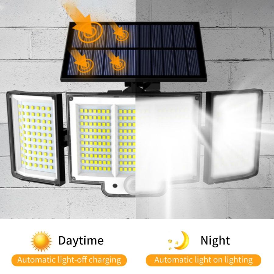 348 LED Motion Sensor Outdoor Light with RC Solar Outdoor Bright 3 Head Solar Flood IP65 Waterproof Security Detection Light
