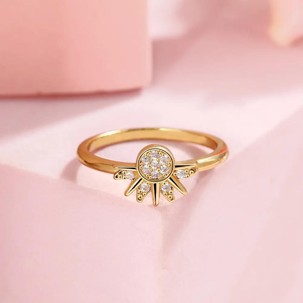 YILUOCD CopperSun and Moon Ring Set for Women Sparkling Cubic Zirconia Stackable Rings Promise Couple Fine Jewelry