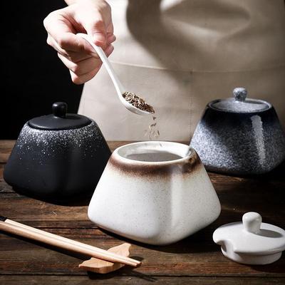 Ceramic Seasoning Jar with Lid, Spice Jar with Spoon, Salt and Pepper, Sugar Jar, Spice Storage Box, Kitchen Storage Container