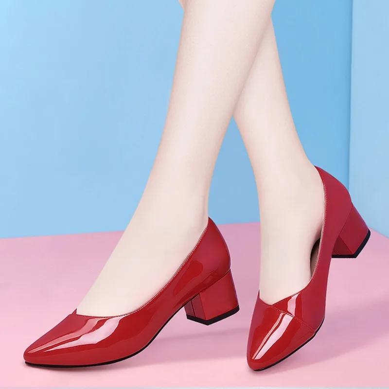 Fashion Women's Shoes Chunky Heels Ladies Pumps Block Heel with Medium Pointed Toe Moccasins Non Slip on Quick Delivery Luxury Brand 39