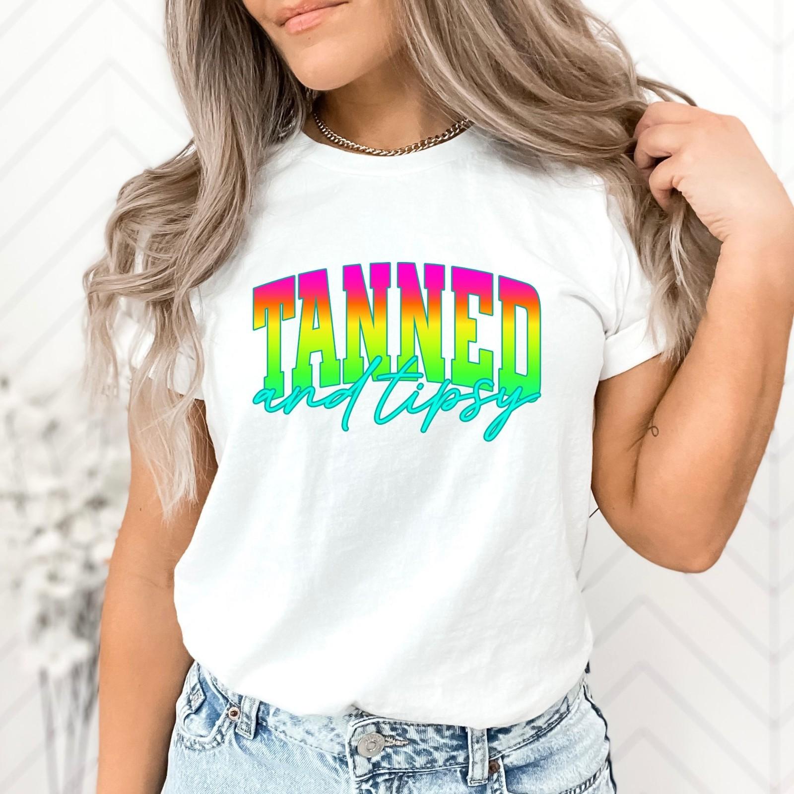 Tanned and Tipsy Summer Funny Adult Humor Novelty T-Shirt S