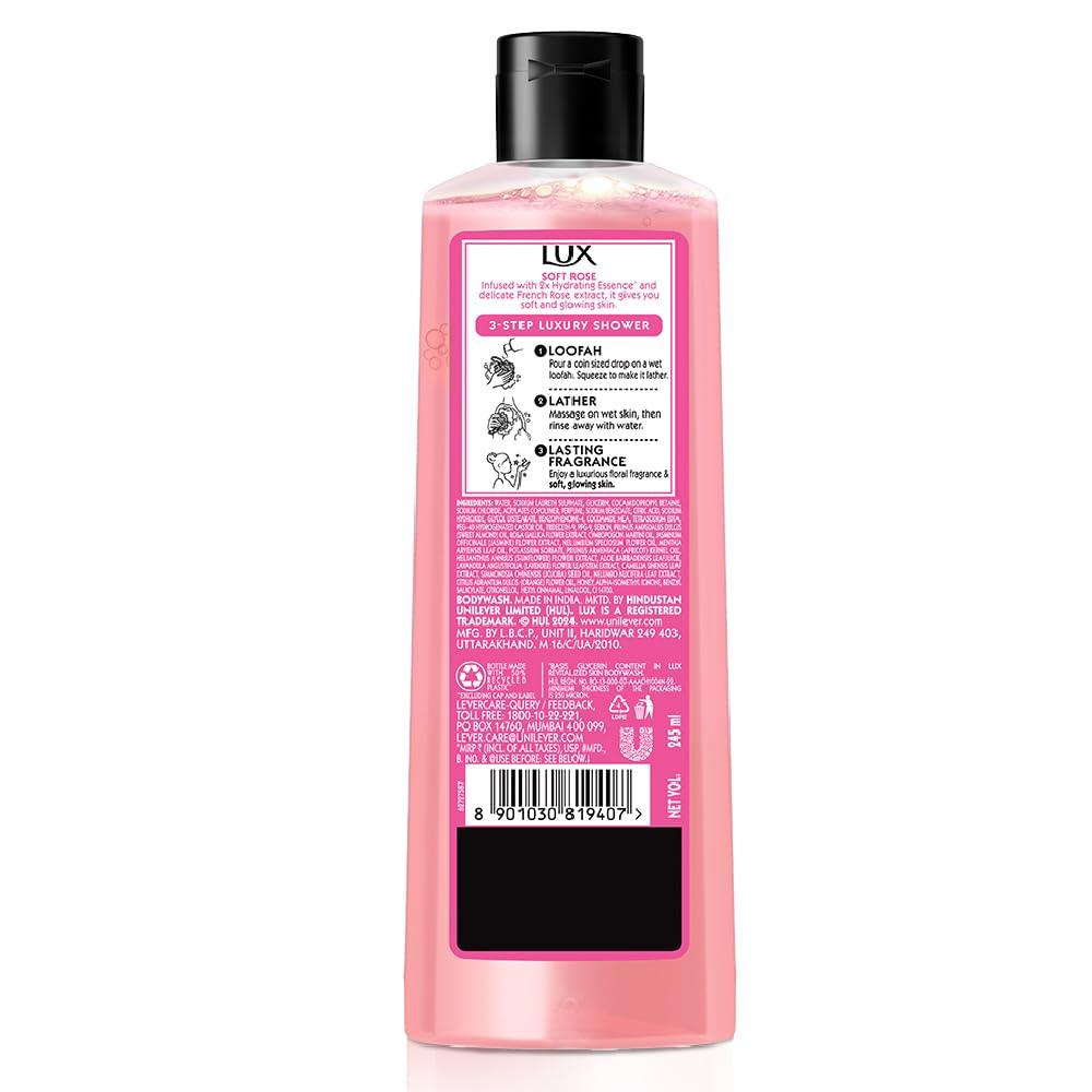 Lux Soft Rose Bodywash With French Rose And Almond Oil 245 Ml Pack Of 1 Paraben Free Gentle Liquid Body Wash For Soft Glowing Skin