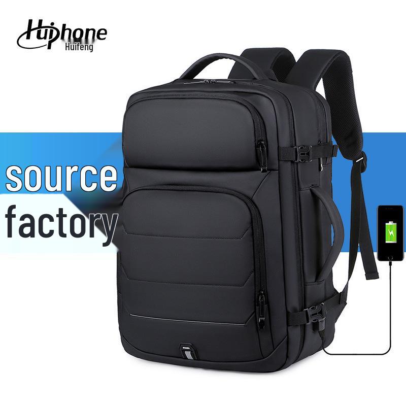 Expandable Water-Repellent Leather Laptop Backpack for Men - Large Capacity, Ideal for Business Trips and Commutes