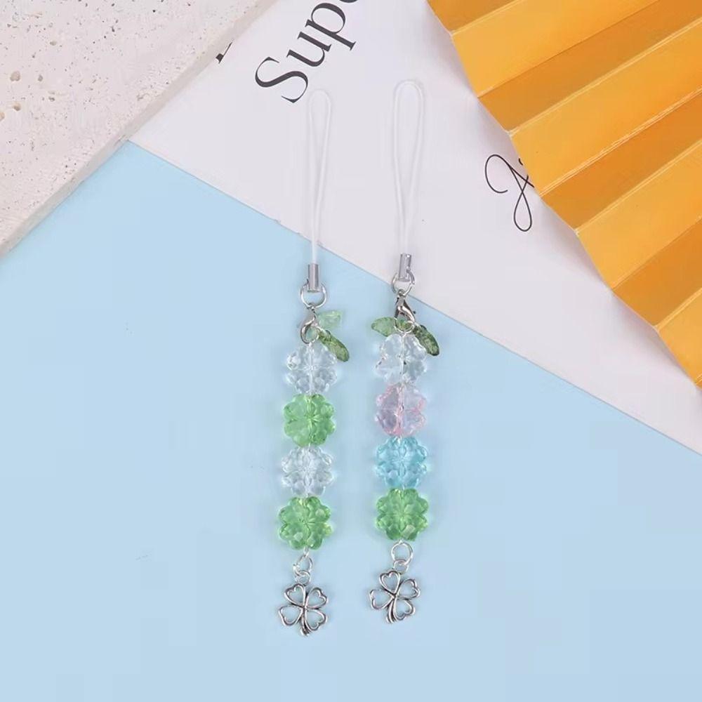 Green Lucky Cell Phone Chain Wrist Strap Four Leaf Lanyard Clover Phone Lanyard  Phone Charm