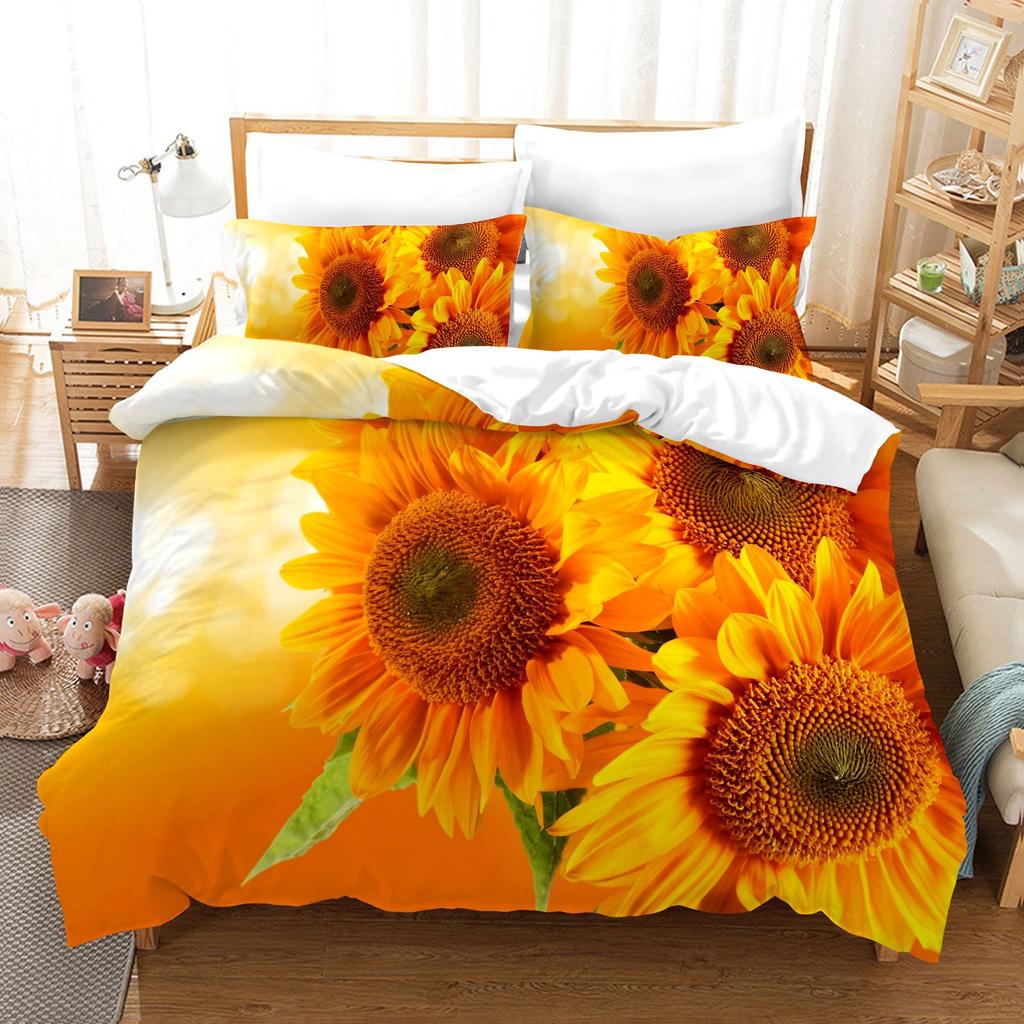 3pcs Bedding Set Beautiful Flowers Print Duvet Cover Set Single Double King Size Bed Set for Adult Home Bedroom with Pillow Case