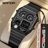 SANDA 3192 Factory Men's Wristwatch LED Electronic Chronograph Square Casual Multi-function Thermometer Stopwatch Men’s Watch