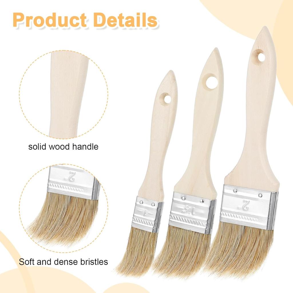 3Pcs Natural Bristle Pastry Brush, Pastry Brush Wooden Handle Basting and BBQ Brushes Kitchen Baking Brushes for Cooking, Butter, Oil, Grilling &