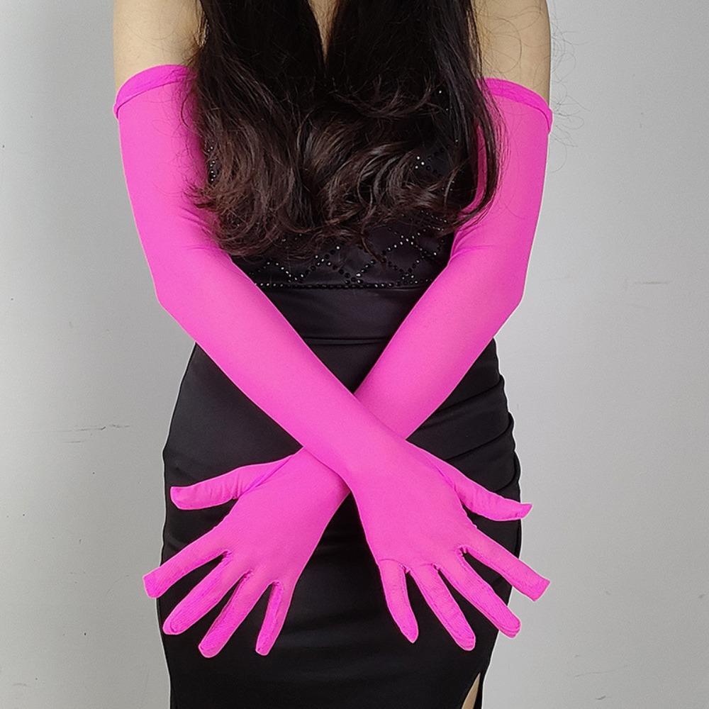 Hot Sexy Lace Long Gloves 55CM Summer Cycling Driving Sun Glove Thin Stretch Mesh Transparent Arm Sleeve Mitten Women
