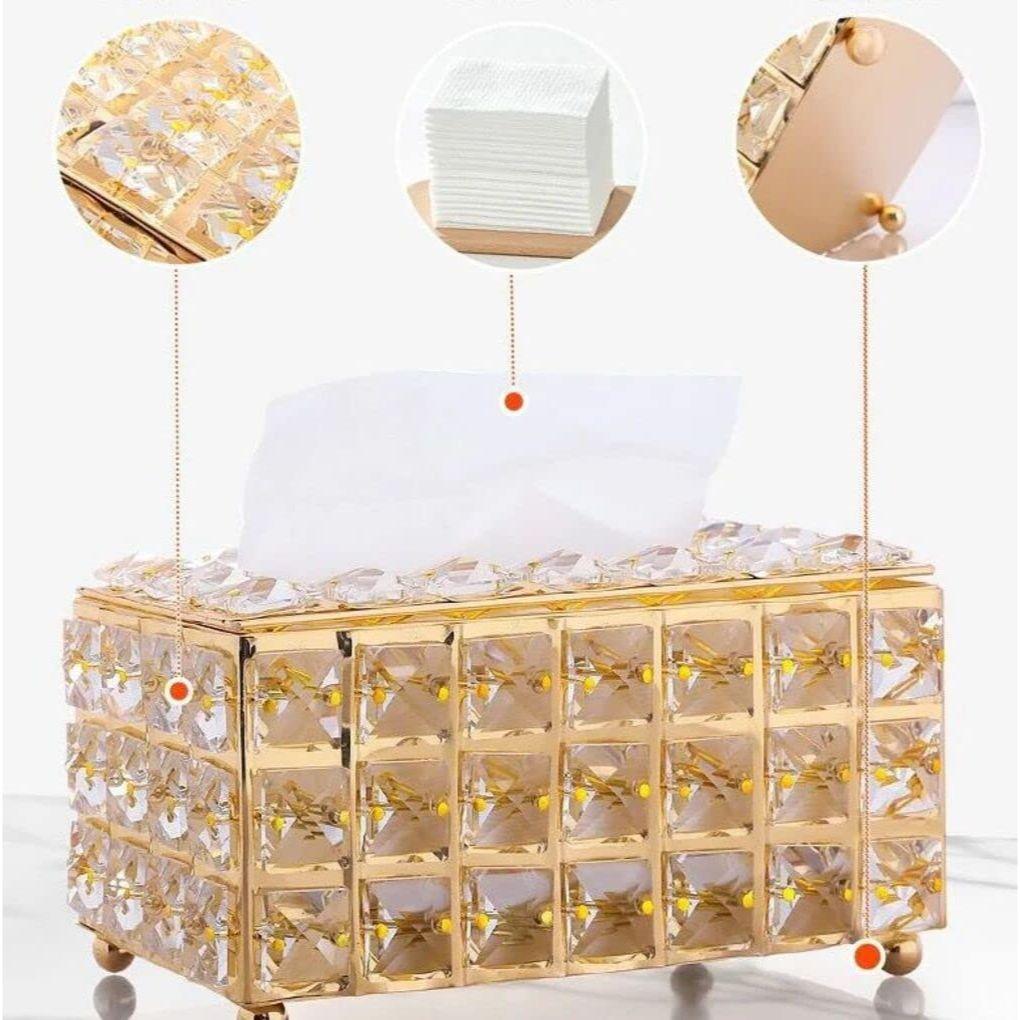 BEBO CREATIONS Tissue Box Holder for Home with Crystal Glass Beads, Tissue Paper Holder,