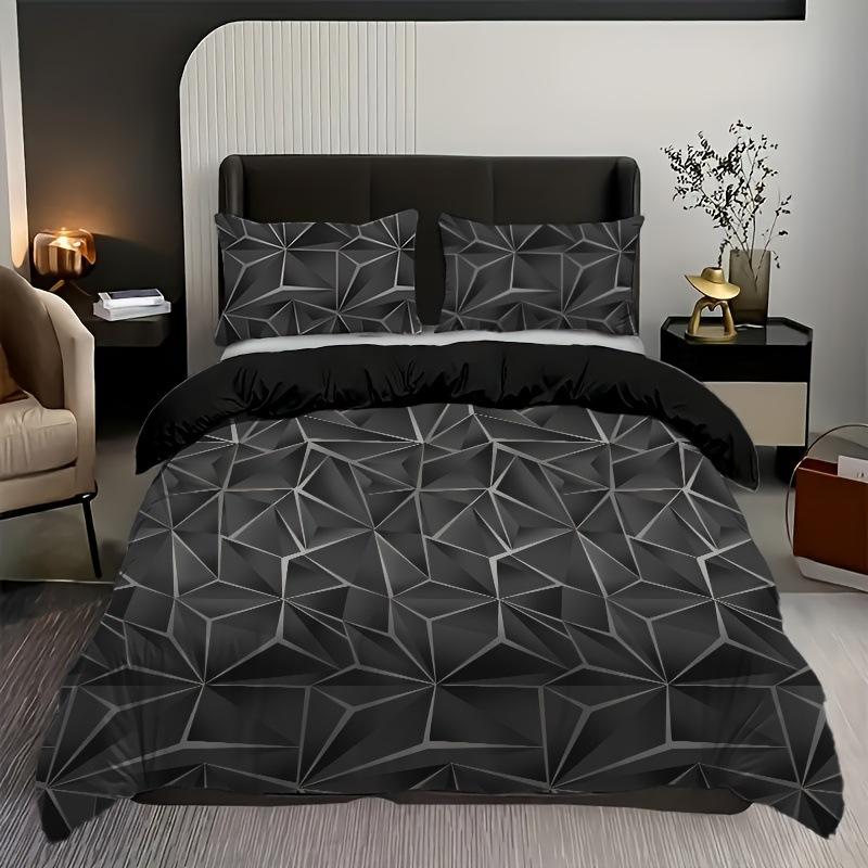 3D Visual Quilt Cover Abstract Geometric Lattice Three-Piece Set Down Quilt Cover Bedding