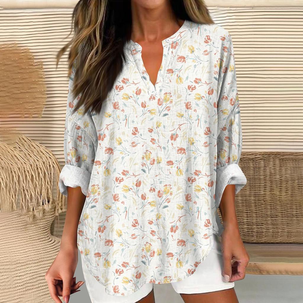 Women's T Shirt Tee Printed Long Sleeve Daily Weekend Fashion Basic V Neck Curved Hem Regular Top